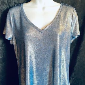 New Women’s Blue Shimmer Short Sleeve Blouse by WHITE HOUSE BLACK MARKET, Size S